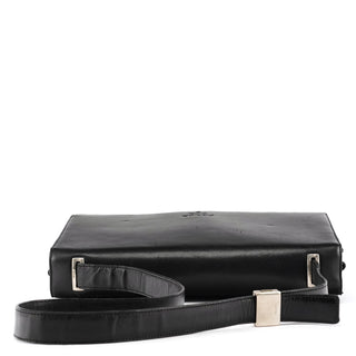 Black Vitello Leather Flap Shoulder Bag