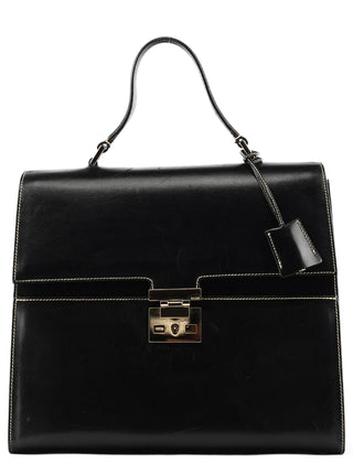 000 0857 Black Leather Lady Lock Top Handle Bag