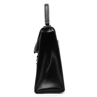 000 0857 Black Leather Lady Lock Top Handle Bag