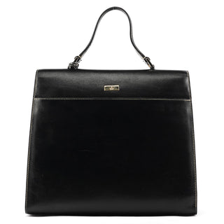 000 0857 Black Leather Lady Lock Top Handle Bag