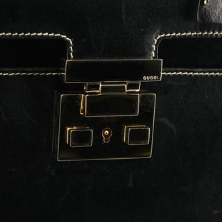 000 0857 Black Leather Lady Lock Top Handle Bag