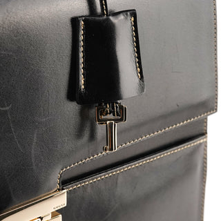 000 0857 Black Leather Lady Lock Top Handle Bag
