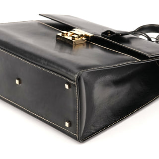 000 0857 Black Leather Lady Lock Top Handle Bag