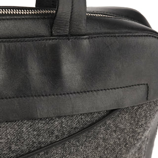 B9423 Grey Black Wool Leather Sport Tote Bag