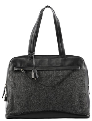 B9423 Grey Black Wool Leather Sport Tote Bag