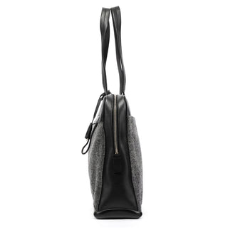 B9423 Grey Black Wool Leather Sport Tote Bag