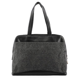B9423 Grey Black Wool Leather Sport Tote Bag