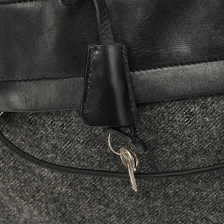 B9423 Grey Black Wool Leather Sport Tote Bag