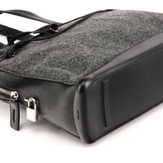 B9423 Grey Black Wool Leather Sport Tote Bag