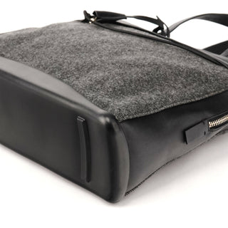 B9423 Grey Black Wool Leather Sport Tote Bag