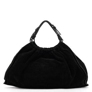 001 4335 Black Suede Ruched Handbag