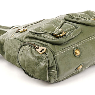 Olive Pebbled Leather Multi-Pocket Tote Bag