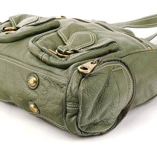 Olive Pebbled Leather Multi-Pocket Tote Bag