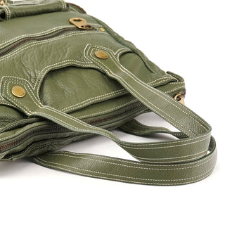 Olive Pebbled Leather Multi-Pocket Tote Bag
