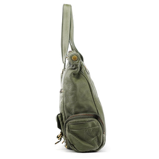 Olive Pebbled Leather Multi-Pocket Tote Bag