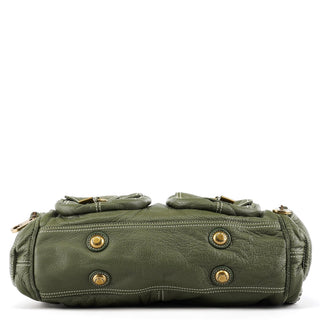 Olive Pebbled Leather Multi-Pocket Tote Bag