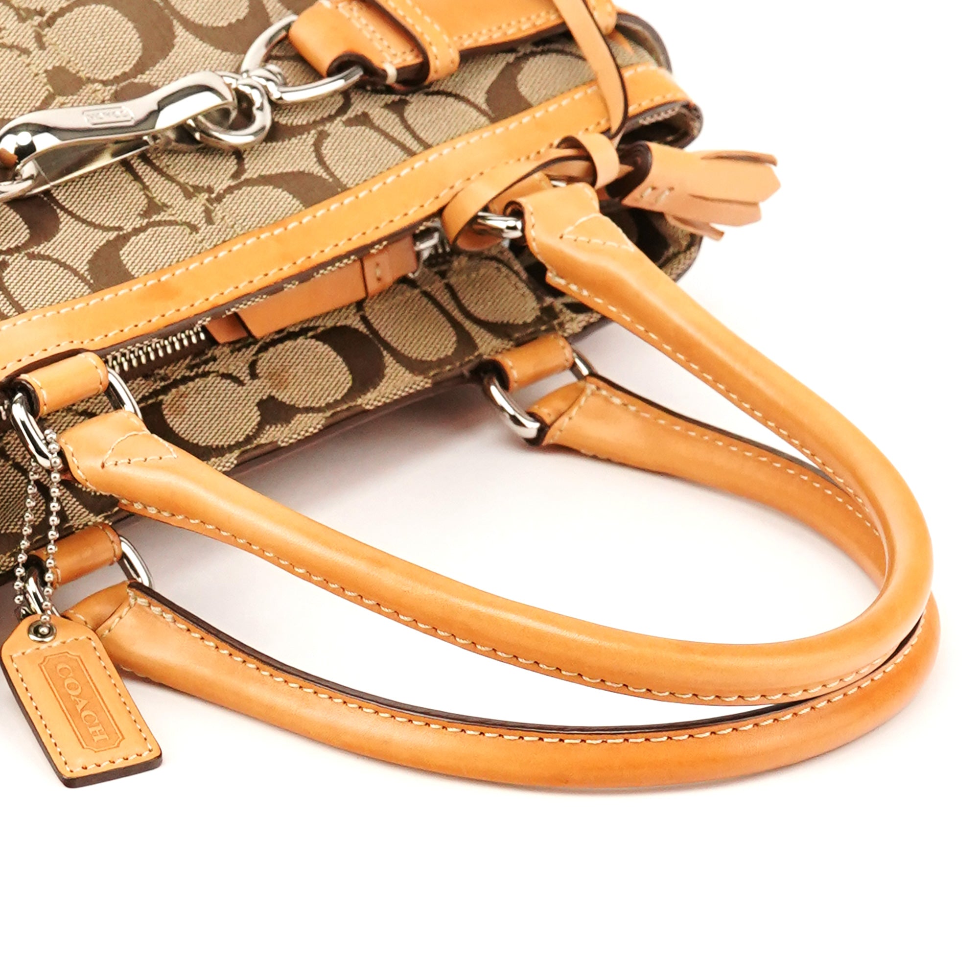 Beige Brown Signature Canvas Top Handle Bag