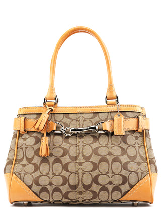 Beige Brown Signature Canvas Top Handle Bag