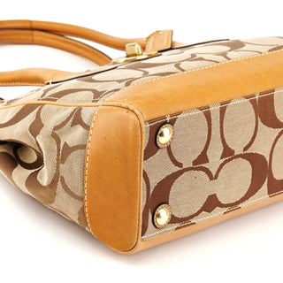 Beige Brown Signature Canvas Turnlock Tote Bag