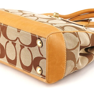 Beige Brown Signature Canvas Turnlock Tote Bag