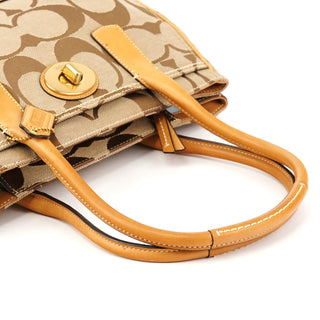 Beige Brown Signature Canvas Turnlock Tote Bag