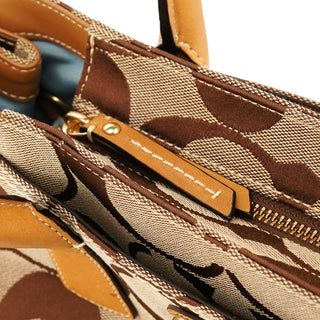 Beige Brown Signature Canvas Turnlock Tote Bag