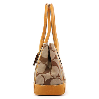 Beige Brown Signature Canvas Turnlock Tote Bag