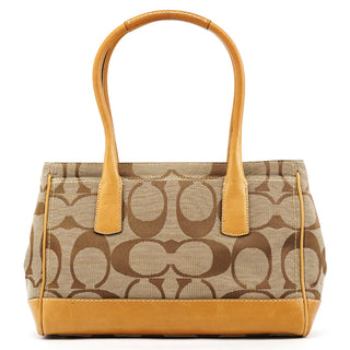 Beige Brown Signature Canvas Turnlock Tote Bag