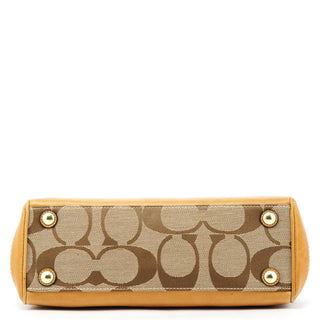 Beige Brown Signature Canvas Turnlock Tote Bag