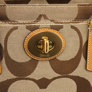 Beige Brown Signature Canvas Turnlock Tote Bag