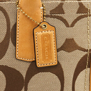 Beige Brown Signature Canvas Turnlock Tote Bag