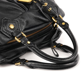 Black Leather Classic Q 2-Way Bag