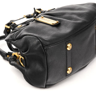 Black Leather Classic Q 2-Way Bag