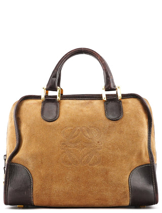 Beige Brown Suede Anagram Amazona Handbag