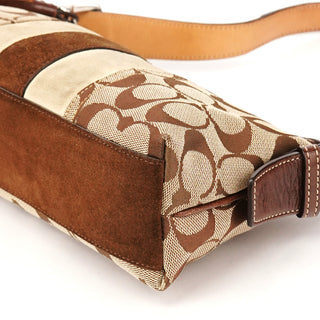 7039 Beige Signature Canvas Suede Demi Shoulder Bag