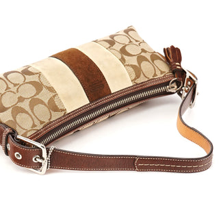 7039 Beige Signature Canvas Suede Demi Shoulder Bag