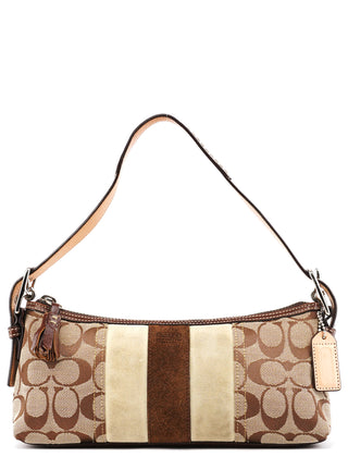 7039 Beige Signature Canvas Suede Demi Shoulder Bag