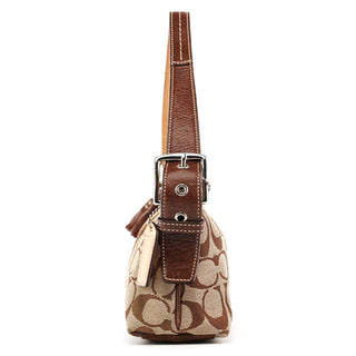 7039 Beige Signature Canvas Suede Demi Shoulder Bag
