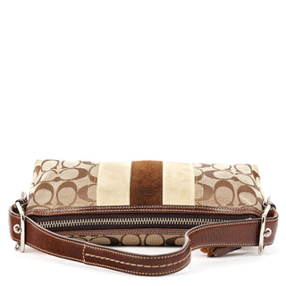7039 Beige Signature Canvas Suede Demi Shoulder Bag