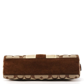 7039 Beige Signature Canvas Suede Demi Shoulder Bag