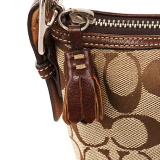 7039 Beige Signature Canvas Suede Demi Shoulder Bag