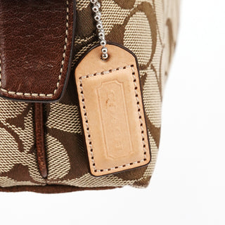 7039 Beige Signature Canvas Suede Demi Shoulder Bag