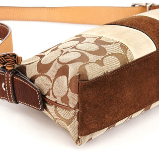 7039 Beige Signature Canvas Suede Demi Shoulder Bag