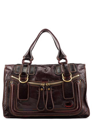 Burgundy Patent Leather Bay Tote Bag