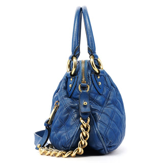 Blue Quilted Leather Stam 2-Way Bag