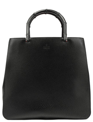 002 1059 Black Leather Bamboo Top Handle Bag