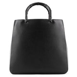 002 1059 Black Leather Bamboo Top Handle Bag