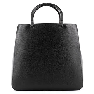 002 1059 Black Leather Bamboo Top Handle Bag