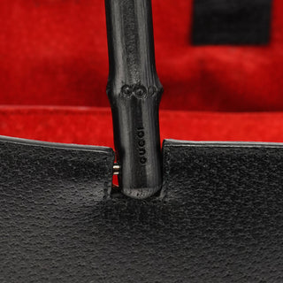 002 1059 Black Leather Bamboo Top Handle Bag