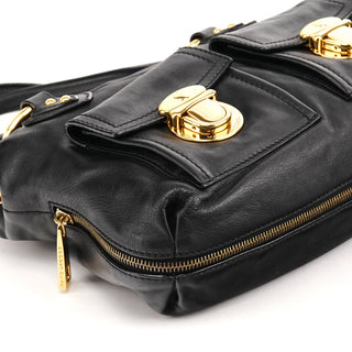Black Leather Multi-Pocket 2-Way Bag